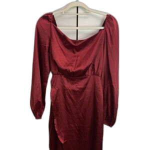 LYANER Womens Satin Long Sleeve Cowl Neck Cocktail Midi Dress Small